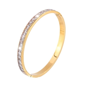 Bracciale rigido minimalista in acciaio al titanio placcato oro 18K con moissanite
