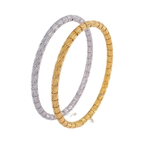 Minimalist gold and silver stainless steel bangles with textured cross pattern design