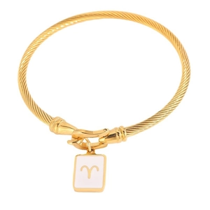 Aries Sternzeichen Armreif in Gold mit weißem Emaille-Anhänger aus 18K vergoldetem Stahl