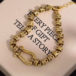 Vintage Arabesken Hufeisen Armband Für Damen Kupfer U-Form Verschluss Retro Muster Perlen Verstellbare Kette Mode Schmuck Geschenk