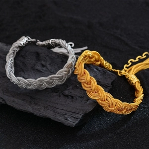 Bracelet en Cuivre Tressé Multi Rangs Retro Pour Femmes Bracelet Chaîne Torsadée Plaqué Or Argent Avec Gland Bijoux Ethniques Cadeau
