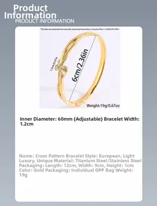 Detailansicht des goldenen Edelstahl-Armreifs mit Abmessungen und Produktspezifikationen