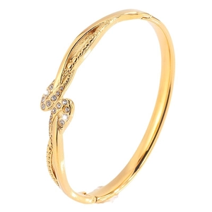 Eleganter vergoldeter Edelstahl Armreif mit gekreuztem Kristalldesign für Damen Mode