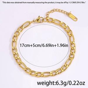 Detail view of 17+5cm gold stainless steel chain bracelet with lobster clasp and weight tag