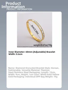 Detailed size chart for stainless steel gold bracelet with square zircon inlays