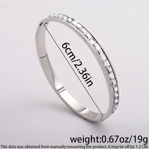 Detailed size specifications for the zircon studded stainless steel bangle showing 6mm width