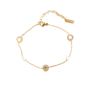 Elegant 18K gold-plated stainless steel chain bracelet with Roman numeral zircon charms