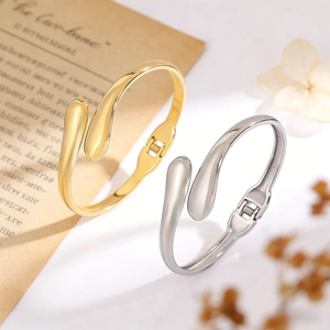 Bracelet Jonc Ouvert en Acier Inoxydable Goutte d'Eau pour Femme Plaqué Or 18K Minimaliste Manchette Vintage Bijoux Cadeau