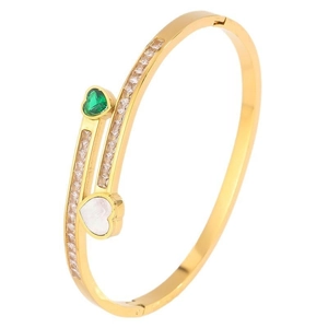 Luxurious 18K gold-plated bypass heart bracelet with green crystal and sparkling zircons