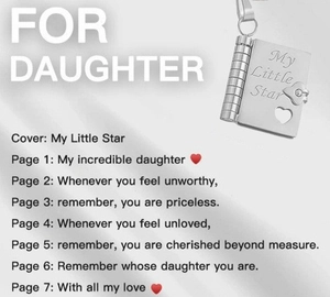 Book-shaped titanium steel locket necklace with My Little Star engraving and hollow heart