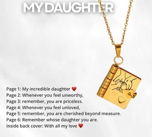 Golden book locket necklace in stainless steel with my daughter sentimental message