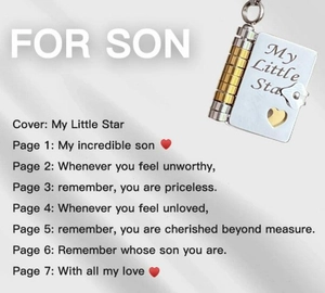 Silver book pendant necklace with My Little Star engraving and golden heart detail