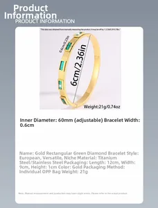 Specifiche tecniche per il bracciale in acciaio inossidabile dorato 18K con gemma verde