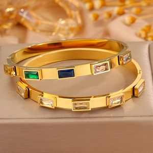 Bracciali in acciaio inossidabile placcato oro 18K con cristalli rettangolari di lusso