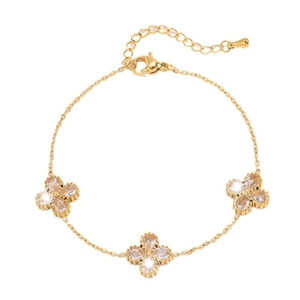 Elegant gold clover bracelet featuring sparkling crystal petals and a polished finish