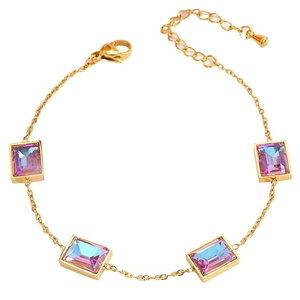 Bracelet élégant en acier titane doré avec des cristaux rectangulaires colorés pour femme