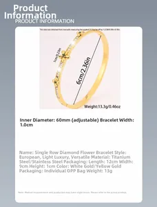 Detail view of gold floral bangle with dimensions 60mm diameter and 1.0cm width