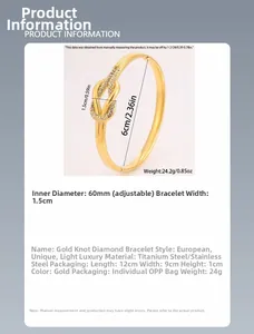 Detailansicht eines 18k vergoldeten Knotenarmlands mit Zirkonia-Besatz und 60mm Durchmesser
