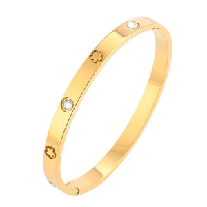 Gouden roestvrijstalen armband met bloemgravures en sprankelende diamantgezette accenten
