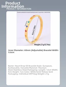 Spécifications de taille pour bracelet jonc en acier inoxydable doré avec cœur