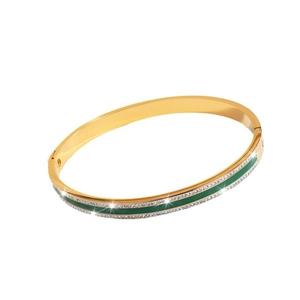 Eleganter Gold-Titan-Armreif mit grünem Emaille und doppelreihigen weißen Zirkonias