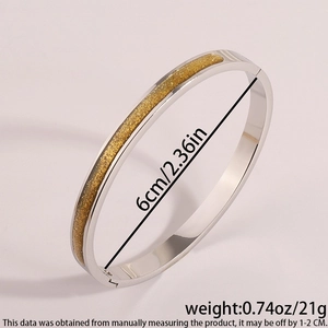 Bracelet jonc en acier inoxydable argenté avec incrustation pailletée dorée, 6 cm de diamètre