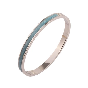 Bracelet jonc minimaliste en acier inoxydable or rose avec émail bleu