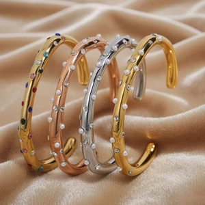 Roestvrij Staal Open Armband Met Kunstparel en Strass Inleg Goud Zilver Veelkleurig Mode Elegant Vrouwen Sieraden