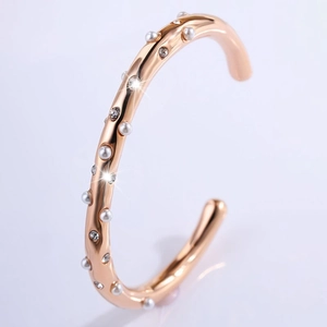 Elegante roségoud vergulde roestvrijstalen armband met parels en zirkoon kristallen