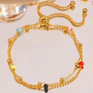 Titanium steel beaded bracelet with colorful charms and adjustable slider clasp