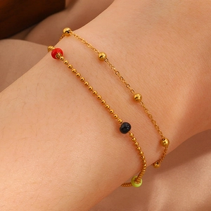 Chic gold titanium steel layered bracelet set with colorful dopamine beads for women