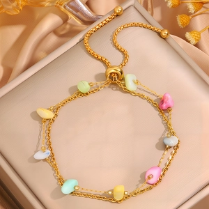 Bohemian double-layer gold stainless steel bracelet featuring vibrant natural stones