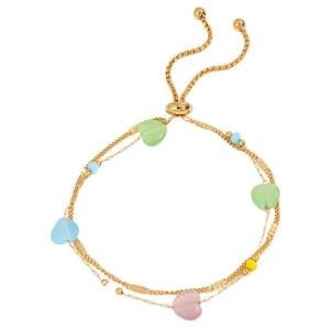 Dual-layer gold-plated titanium steel bracelet with colorful heart beads and adjustable slide