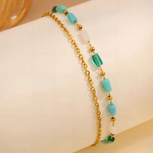 Double-layer 18K gold-plated titanium steel bracelet with colorful faceted beads