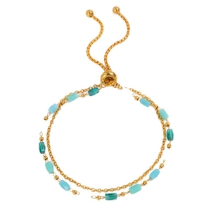 Double-layered 18K gold plated stainless steel beaded bracelet with adjustable slide clasp