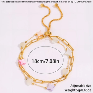 Detail view of adjustable 18K gold-plated double-layer chain with colorful heart charms