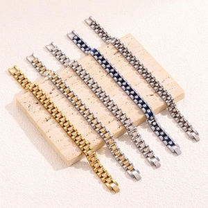 Polished titanium steel floral watchband bracelets in gold and silver finishes
