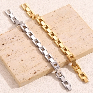 Bracelet ajustable en acier inoxydable à maillons H pour homme, or et argent