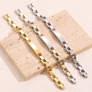 Bracelet pour homme en acier titane doré et argenté avec plaque ID à graver