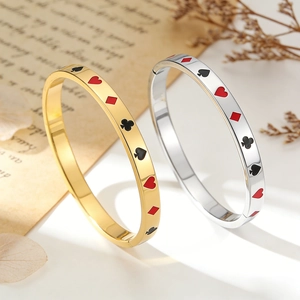 Spielkarten Muster Edelstahl Armreif Für Damen Gold Silber Plattiert Herz Spaten Emaille Armreif Mode Schmuck Geschenk