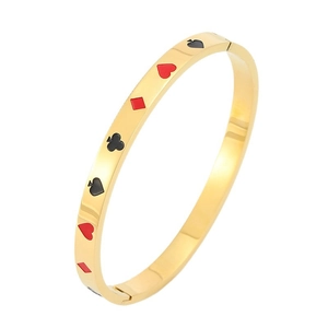 Goldenes Titanstahl-Armband mit bunten Pokermotiven und Scharnierverschluss für Damen