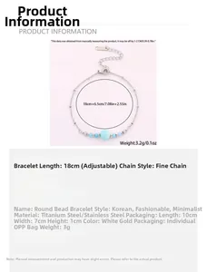 Détails du bracelet en acier titane argenté avec perles bleues et infos sur les tailles