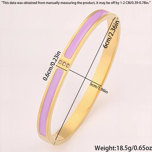 Detailed size chart of the gold bracelet with lavender enamel and three clear zircons