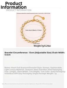 Detaillierte Spezifikationen für das Herz-Zirkonia-Armband aus hochwertigem Titanstahl