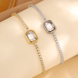 Bracelets tennis élégants en acier doré et argenté avec zircons de taille émeraude