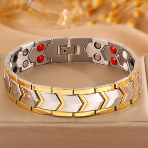 Two-tone magnetic titanium steel bracelet for women with elegant double-line metal strap