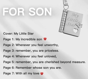Silver book pendant necklace with My Little Star engraving for son gift