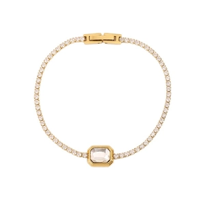 Bracelet luxueux en acier inoxydable doré avec zircone carrée et fermoir pliant