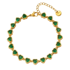 Elegantes Herzarmband in Gold mit grünen Edelsteinen und Karabinerverschluss