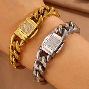 Bracelet Chaîne Cubaine en Acier Inoxydable pour Hommes Femmes Hip Hop Fermoir en Zircone Bijoux de Mode